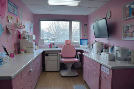 A dentist's desk filled with dental gadgets.の写真素材