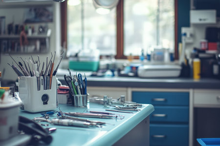 A dentists desk filled with fun dental gadgets.