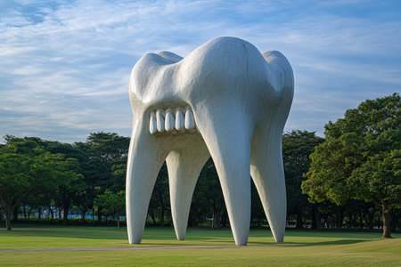Sculpture of tooth in the park.の写真素材