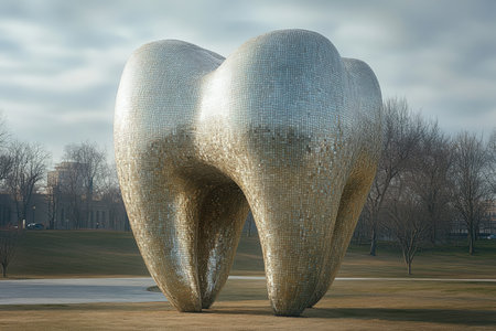 Sculpture of tooth in the park.