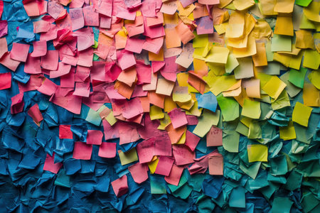 A brainstorming session with colorful sticky notes on a wall.の写真素材