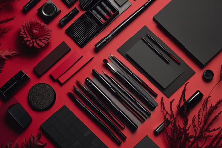 A clean flat lay of graphic design tools and elements.の写真素材