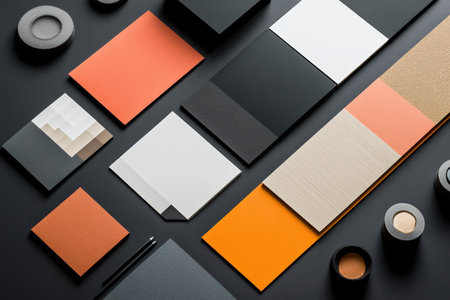 A clean flat lay of graphic design tools and elements.