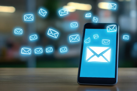 A mobile phone with an open email marketing campaign draft.