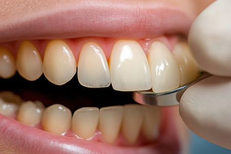 A dental professional adjusting braces on a young patients teeth in a modern clinic. Orthodontist.の写真素材