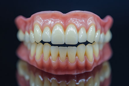 All-on-4 prostheses fixed bridge full arch on implants.の写真素材