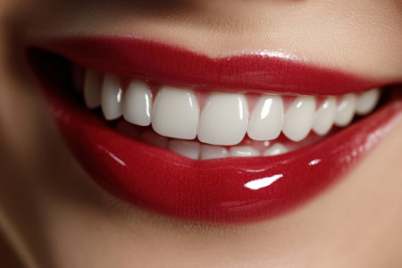 A bright, natural smile highlighting teeth whitening results under studio lighting. Before after.の写真素材