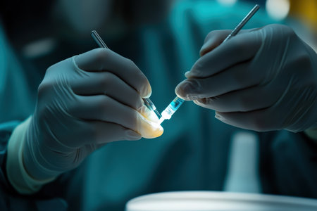 A dental hygienist cleaning teeth before a professional whitening session.