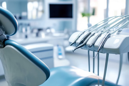 A modern orthodontic office with a friendly staff and state-of-the-art tools.の写真素材