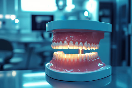 modern dentures lie on the table.の写真素材