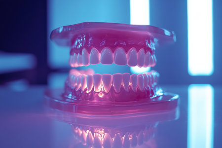 modern dentures lie on the table.の写真素材