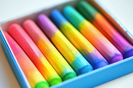 A box of vibrant soft pastels with richly pigmented colors.の写真素材