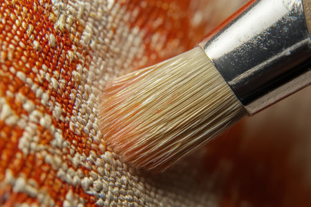 A close-up of a paintbrush tip creating fine details on a canvas.の写真素材