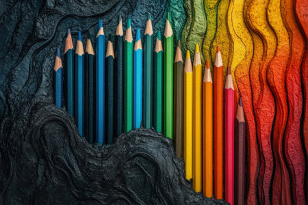 A glass jar filled with used paintbrushes sitting beside a color-splattered palette.