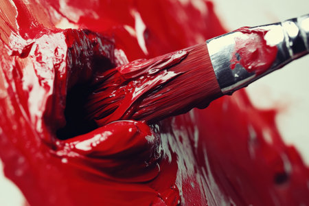 A paintbrush dipped in thick oil paint. Close upの写真素材