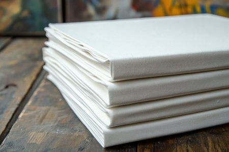 A stack of clean white artist canvases ready for new creations.