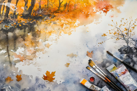 A watercolor background. mixing palette filled with freshly mixed vibrant colors.の写真素材