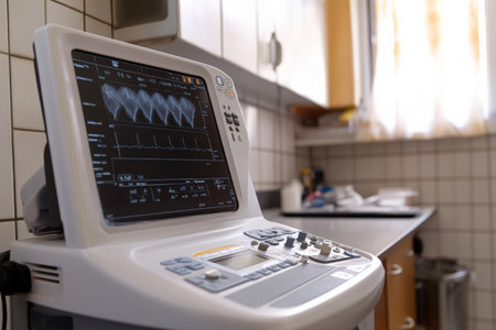 A clean pet ultrasound machine in a veterinary diagnostics room.の写真素材