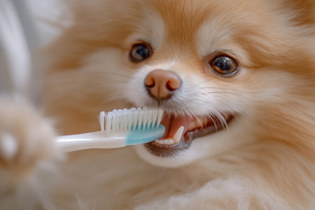 Dental care station with pet toothbrushes and oral gels.の写真素材