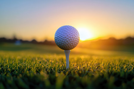 Close-up of Golf ball on Tee. golf ball balanced. Paste the Text Into the Space. Created by ai.の写真素材
