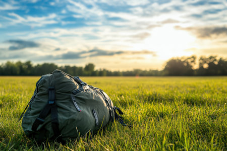 Bag set on a grassy field.