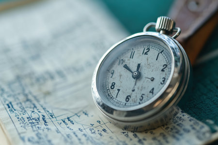 A sports stopwatch resting on a coaches playbook.の写真素材