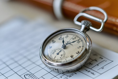 A sports stopwatch resting on a coaches playbook.の写真素材