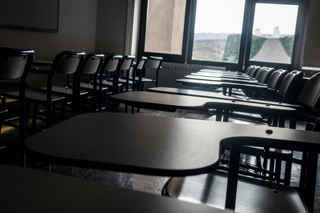 school desks that are side by sideの写真素材