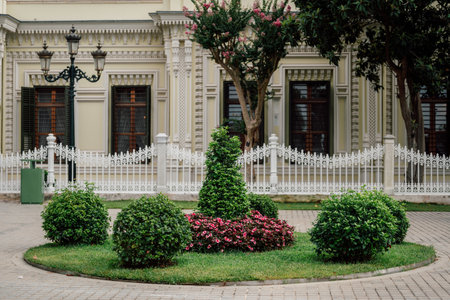 Classical garden circular composition in Yildiz Palace in Istanbul.の写真素材