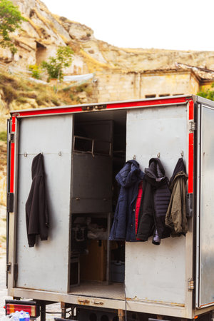 a truck transporting clothesの写真素材