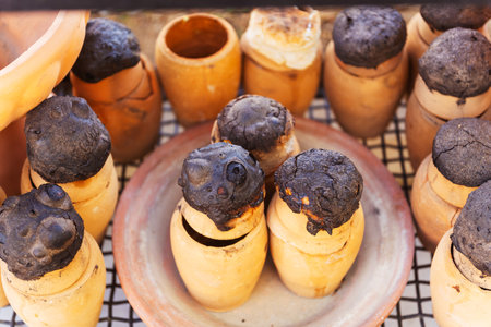 Clay pots for Turkish National dishes Testi Kebabの写真素材