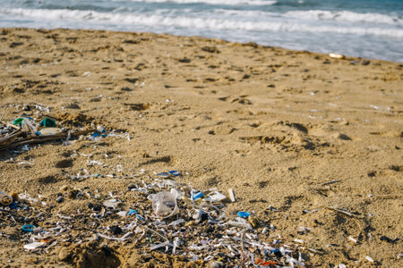 the problems of microplastics on the Black Sea coast. environmental disaster made of plasticの写真素材