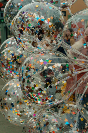 balloons with sparkles in an amusement park. entertainment items for the guests of the establishment