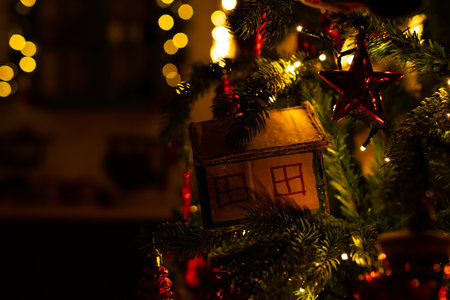 New Years toys on the Christmas tree made by yourself. Christmas decorations made from cardboard.