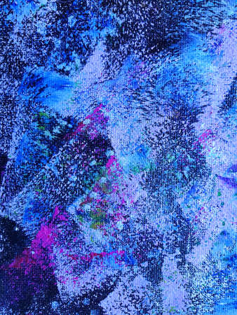 abstract blue background with acrylic paints on canvasの写真素材