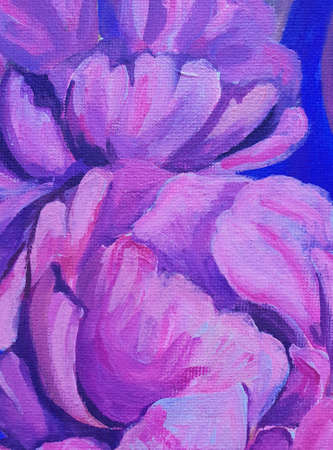 acrylic background of purple peonies on canvasの写真素材