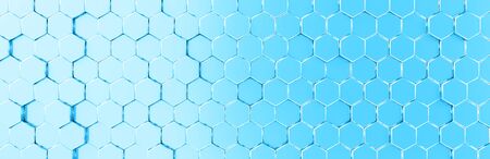 Network connection with financial business concept. Cryptocurrency block chain system of future banking technology. 3d rendering. Glossy surface. Futuristic surface with golden hexagons. Big dataの写真素材