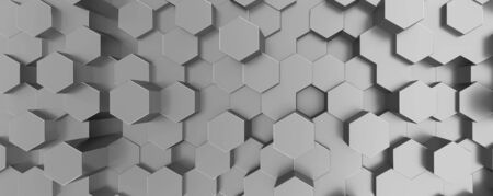 Network connection with financial business concept. Cryptocurrency block chain system of future banking technology. 3d rendering. Glossy surface. Futuristic surface with golden hexagons. Big dataの写真素材