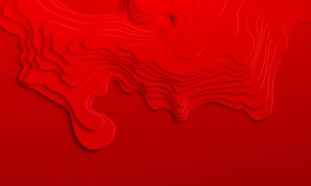 Red paper art cartoon abstract waves. Color waves. Vector abstract topographic map concept with space for your copy. 3D Cartography concep background. Modern origami design templateのイラスト素材