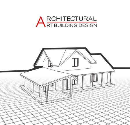 Modern house building vector. Architectural drawings 3d illustration.のイラスト素材