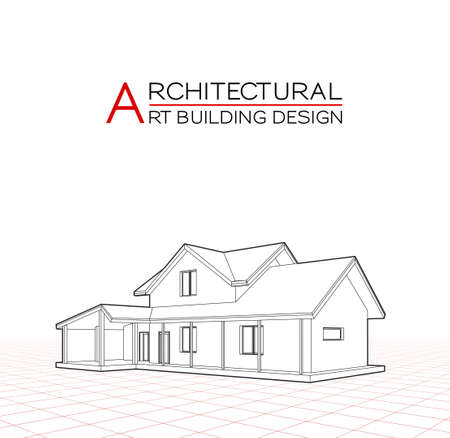 Modern house building vector. Architectural drawings 3d illustration.のイラスト素材