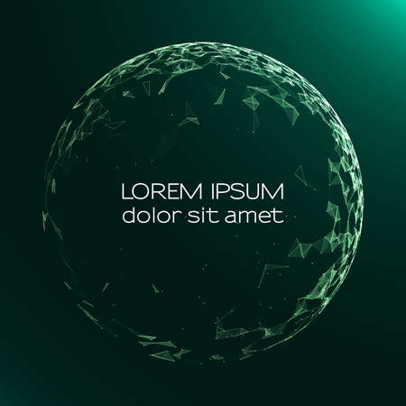 Abstract vector colorful mesh sphere on black background. Big Data. Plexus effec. Futuristic vector illustration. Digital background with dots and line. Intelligence artificialのイラスト素材