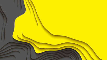 Black and yellow wave. Abstract paper cut. Abstract colorful waves. Wavy banners. Color geometric form. Wave paper cut. Map line of topography. Map mockup infographics. Vector illustrationのイラスト素材
