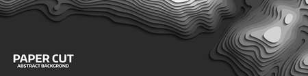 Black and white wave. Abstract paper cut. Abstract colorful waves. Wavy banners. Color geometric form. Wave paper cut. Map line of topography. Map mockup infographics. Vector illustration.のイラスト素材