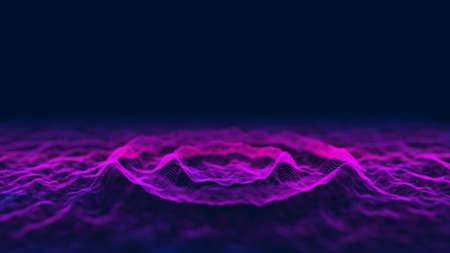 Musical abstract sound wave on blue background. Digital equalizer for music. Music background equalizer concept. Sound wave. Dynamic vibration wallpaperの写真素材