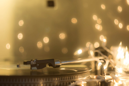 Old vinyl player with bokehの写真素材