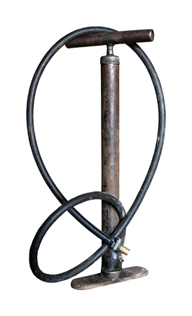 Old bicycle floor pump. Isolated on a white background.の写真素材