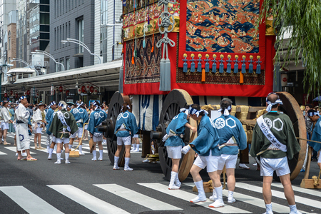 Kyoto, Japan - 24 July 2016. Traditional event of Gion Matsuri festival at hot summer day in Kyoto.のeditorial素材