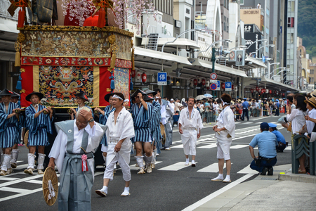 Kyoto, Japan - 24 July 2016. Traditional event of Gion Matsuri festival at hot summer day in Kyoto.のeditorial素材