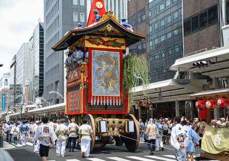 Kyoto, Japan - 24 July 2016. Traditional event of Gion Matsuri festival at hot summer day in Kyoto.のeditorial素材